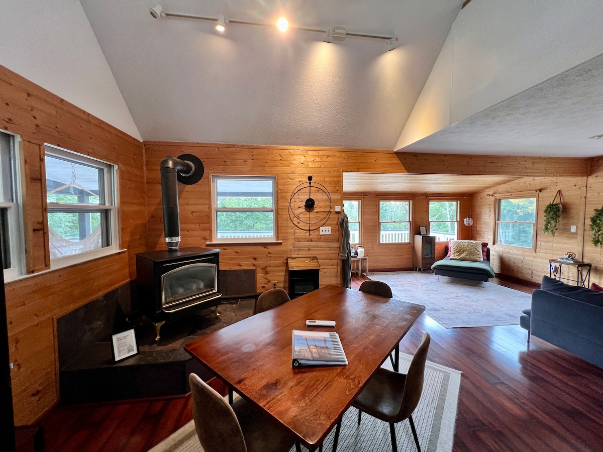 Wood stove and dining table